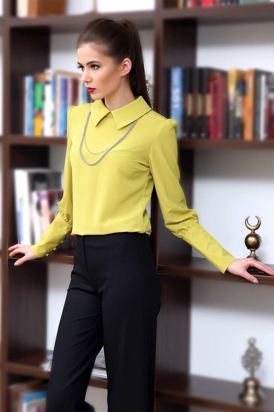 Kolları Düğmeli Yağ Yeşili 2015 Yazlık Bluz Modelleri