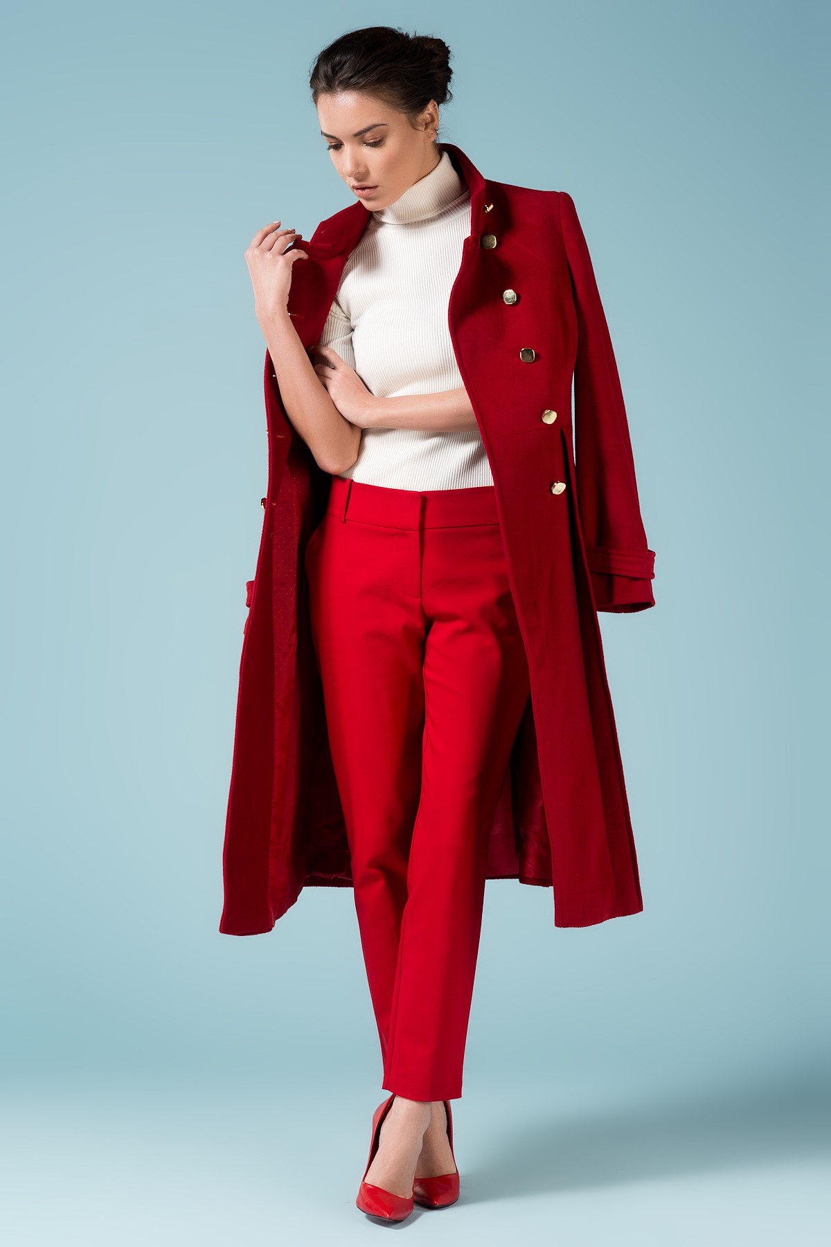Kırmızı Kaban ve Pantolon Şık 2015 adL Modelleri