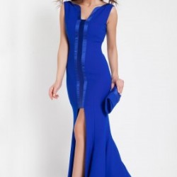 Önü Pliseli Saks Mavisi 2015 Elbise Modelleri