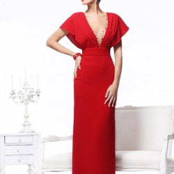 Kırmızı V Yaka Elbise Modelleri