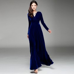 Mavi Renkli Kadife Elbise Modelleri 2016