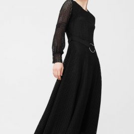 Yeni Sezon Güpürlü ve Kemer Detaylı siyah Renkli Mango Elbise Modelleri